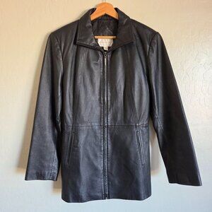 Worthington Vintage 90's Black Leather Jacket Full Zip Blazer Size Womens Small